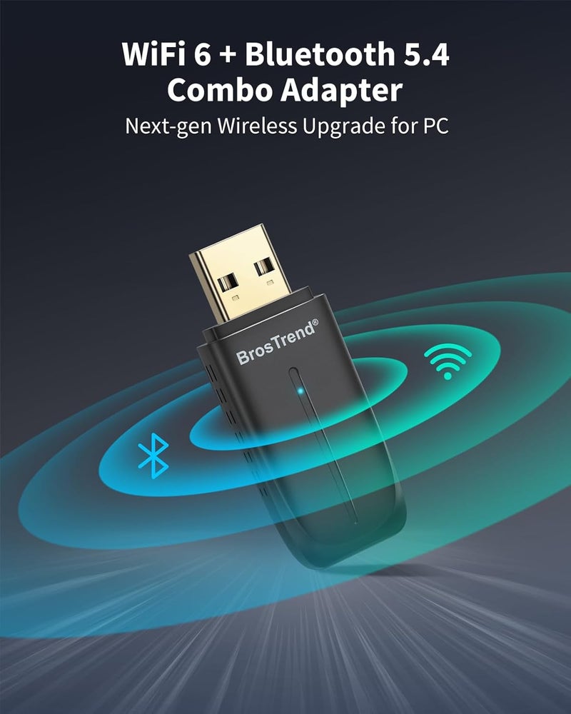 BrosTrend 2-in-1 USB WiFi Bluetooth Adapter, AX900 WiFi 6 + BT 5.4, USB Bluetooth Adapter for PC Desktop Laptop, Dual Band 5GHz 600Mbps + 2.4GHz 286Mbps, Mini Wireless Dongle for Windows 11 /10, WPA3 - Image 1